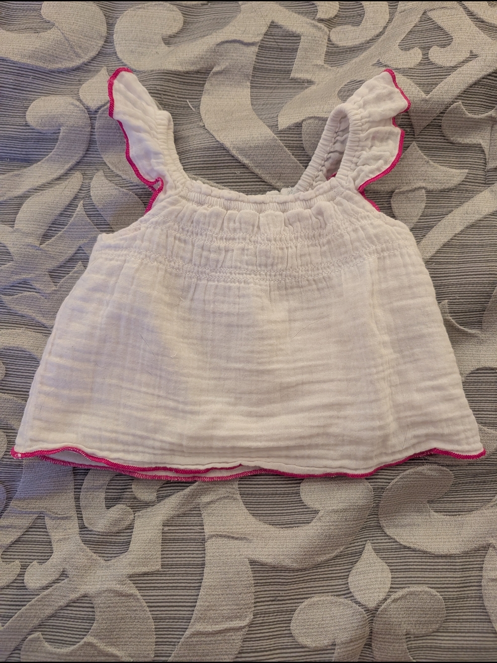 Baby Gap Baby Girls White Cotton Ruffle Tank Top with Pink Trim Size 6-12m